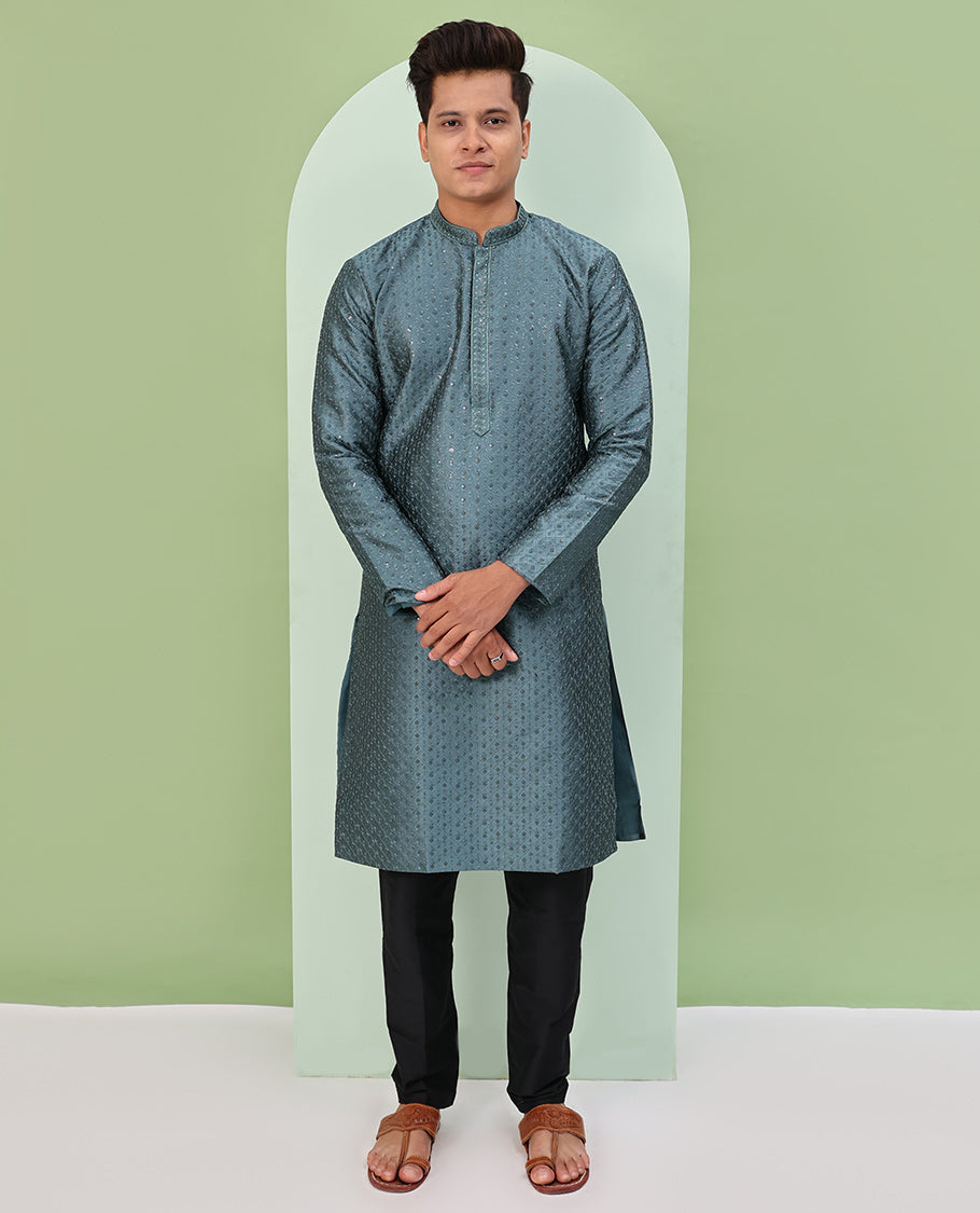 Grey argyle design sequins embroidered full-sleeve kurta set