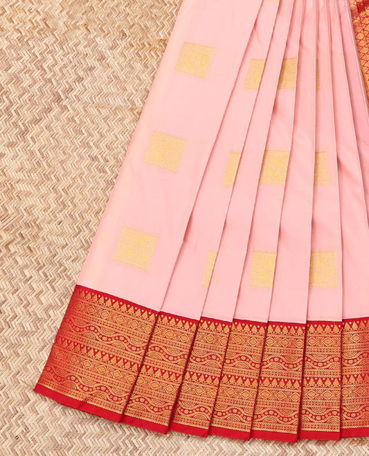 Pink Budget Silk Saree, Sparsely Sparkled with Zari Buttas, Complemented by a Contrast Traditional Zari Border, Grand Jaal Pallu, and Contrast Blouse