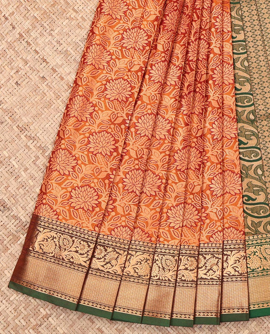 Orange Budget Silk Saree, Enthralled with Jacquard Design, Complemented by a Contrast Traditional Zari Border, Grand Pallu, and a Contrast Blouse