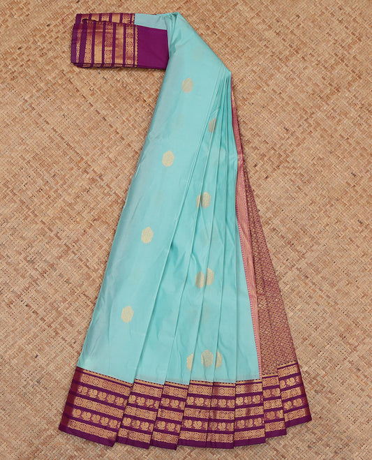 Blue Budget Silk Saree, Adorned with Zari Buttas, Complemented by Contrast Traditional Zari Border, a Jaal Pallu and a Contrast Blouse
