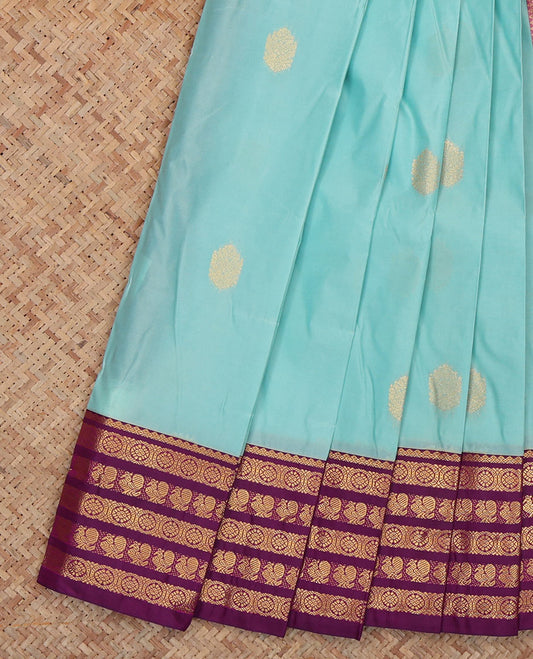 Blue Budget Silk Saree, Adorned with Zari Buttas, Complemented by Contrast Traditional Zari Border, a Jaal Pallu and a Contrast Blouse