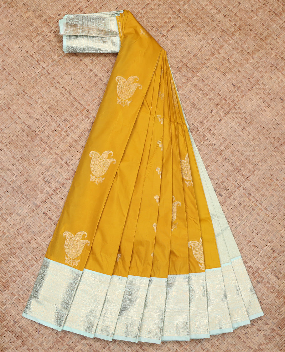 Mustard Zari Design Border Budget Silk Saree