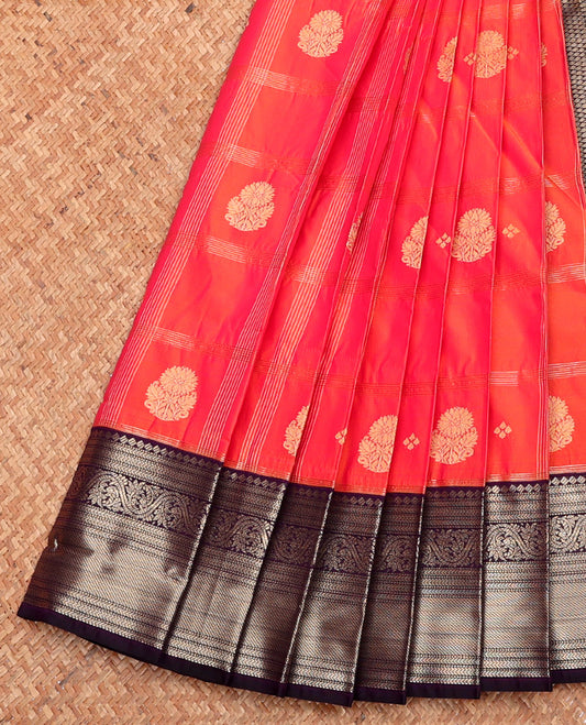 Orange Budget Silk Saree, Crafted with Zari Buttas, Complemented by a Contrast Traditional Zari Border, Grand Pallu, and Contrast Blouse