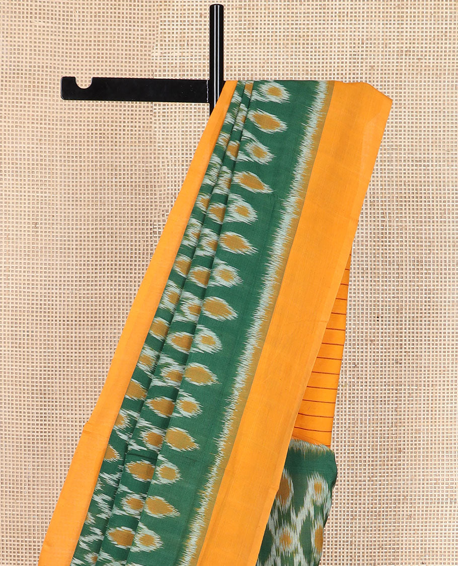 Green jaal design pochampally cotton saree, contrast border & pallu of stripes