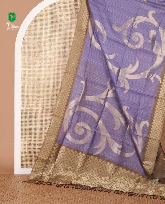 Violet zari jaal-patterned Burberry silk saree, contrast diamond-patterned zari border, jaal pallu & zari design blouse