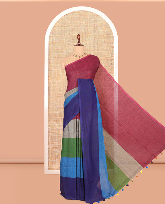 Borderless Navy Blue Khadi Cotton Saree