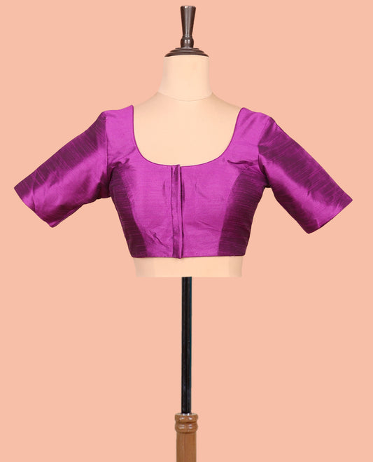 Purple Plain Readymade Blouse Featuring a Front Round-Neck, Back Round-Neck, and Half-Sleeves