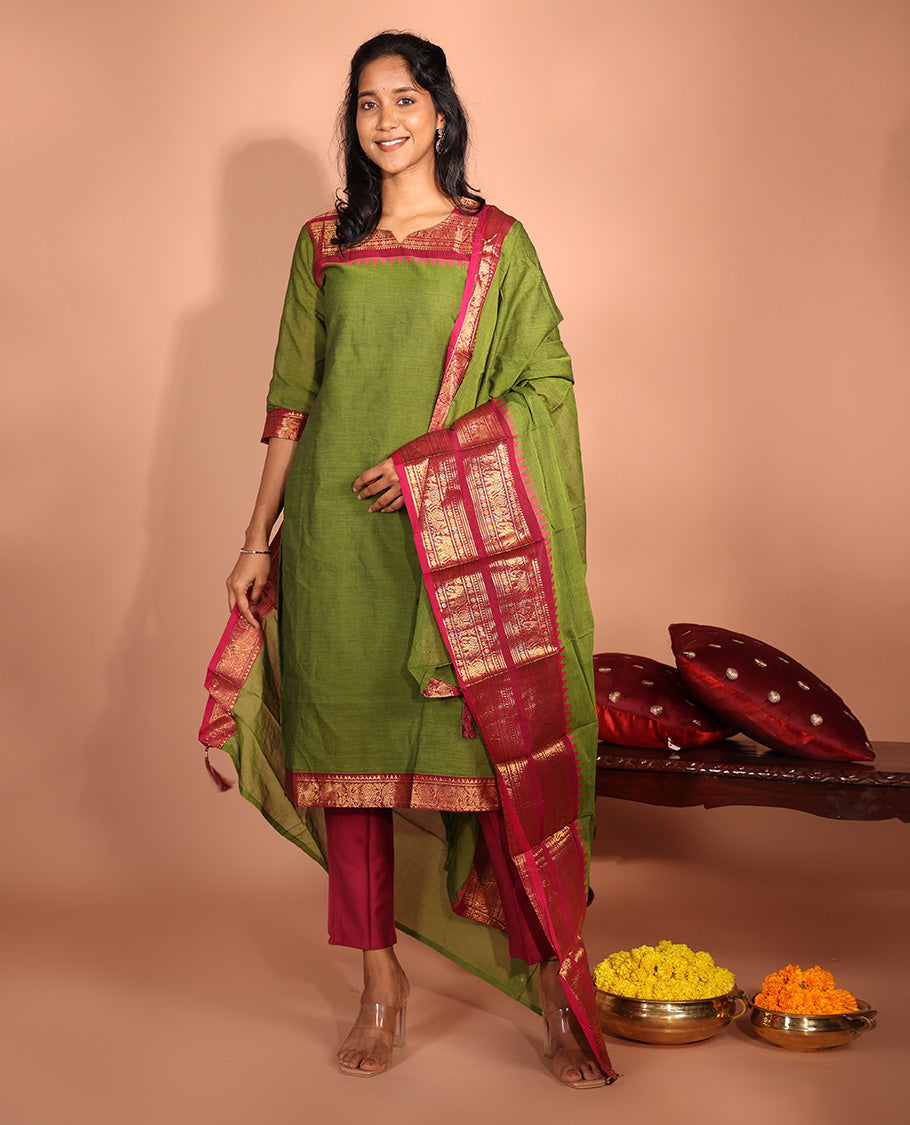 Green Cotton Readymade Suit