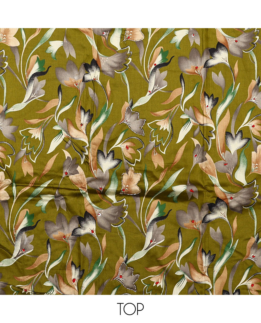 Green material chudidar set, abstract floral print with French knot work top, plain bottom, and dupatta of checks and floral print