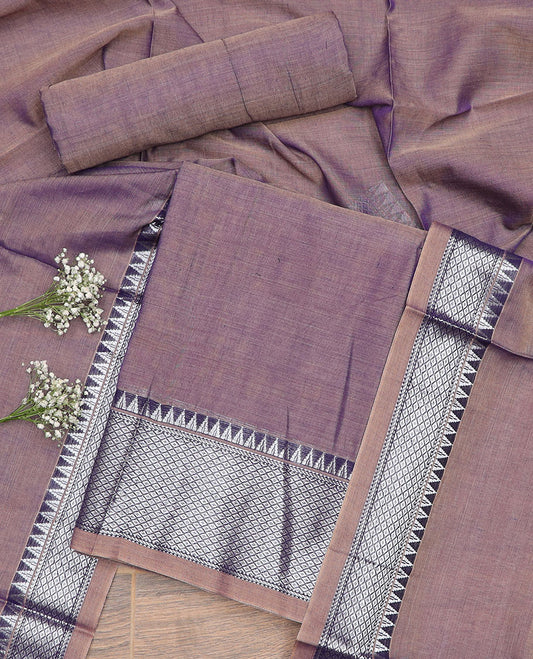Mauve checked, temple design chudidhar material top with plain bottom & plain, zari design border dupatta
