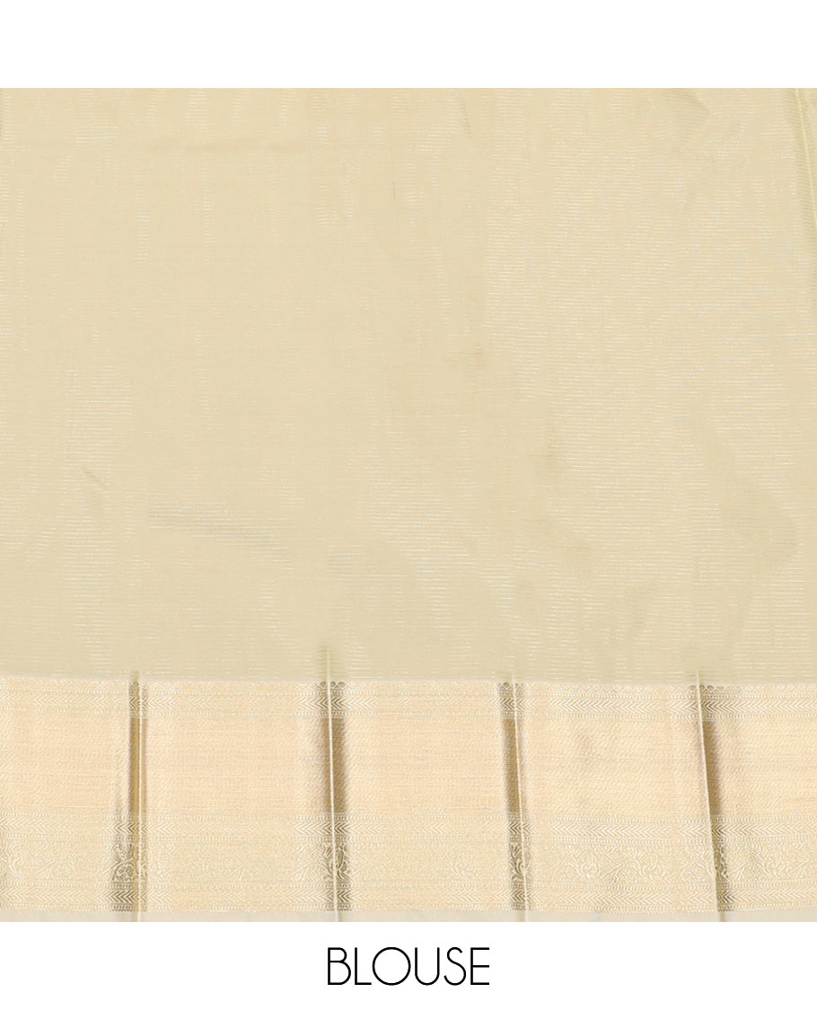 Maroon Budget Silk Saree Detailed with Zari Buttas and stripes, Complemented by a Contrast Traditional Zari Border, subtly decked up Pallu, and Paired with a Contrast Blouse