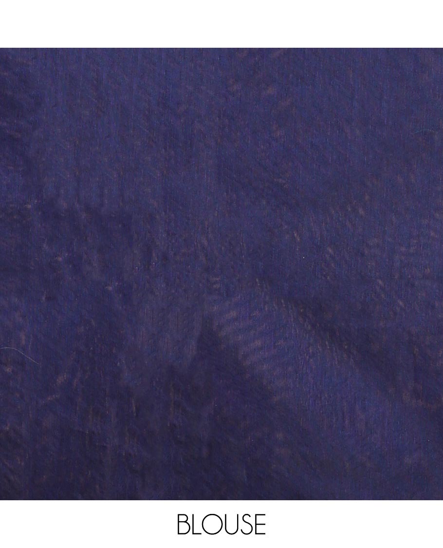 Borderless navy blue geometric buttas woven semi-silk cotton saree, intricate pallu