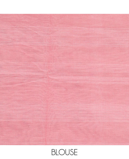 Borderless candy pink unique motifs woven Coimbatore cotton saree, peacock motifs pallu