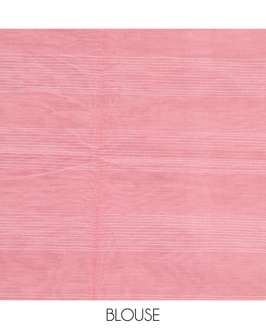 Borderless candy pink unique motifs woven Coimbatore cotton saree, peacock motifs pallu