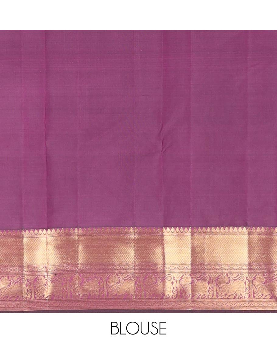Purple manga & singam buttas Vasundhara silk mix saree, zari border of thilakam mokku,muthu,kuyil kann,diamond & singam designs & geometric patterned pallu