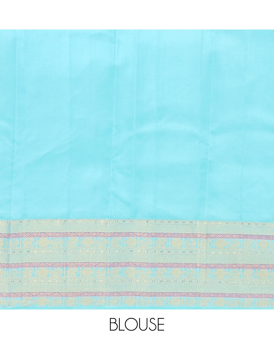 Orange zari buttas Vasundhara silk mix saree, contrast traditional zari border & vanki pallu