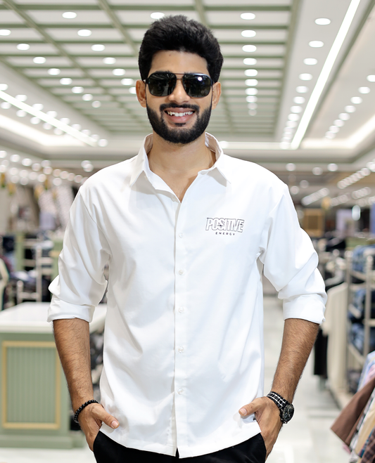 White Poly-Blended Back Flap Casual Shirt