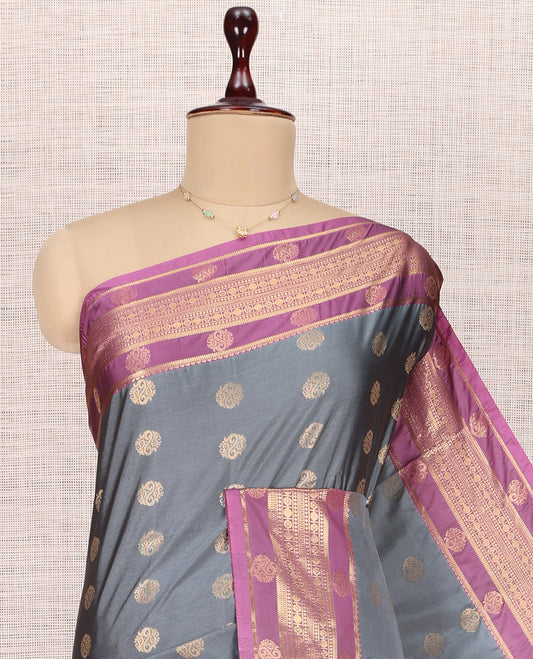 Grey Zari Butta Budget Silk Saree