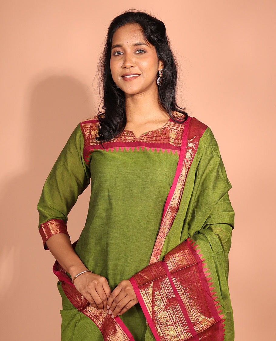 Green Cotton Readymade Suit