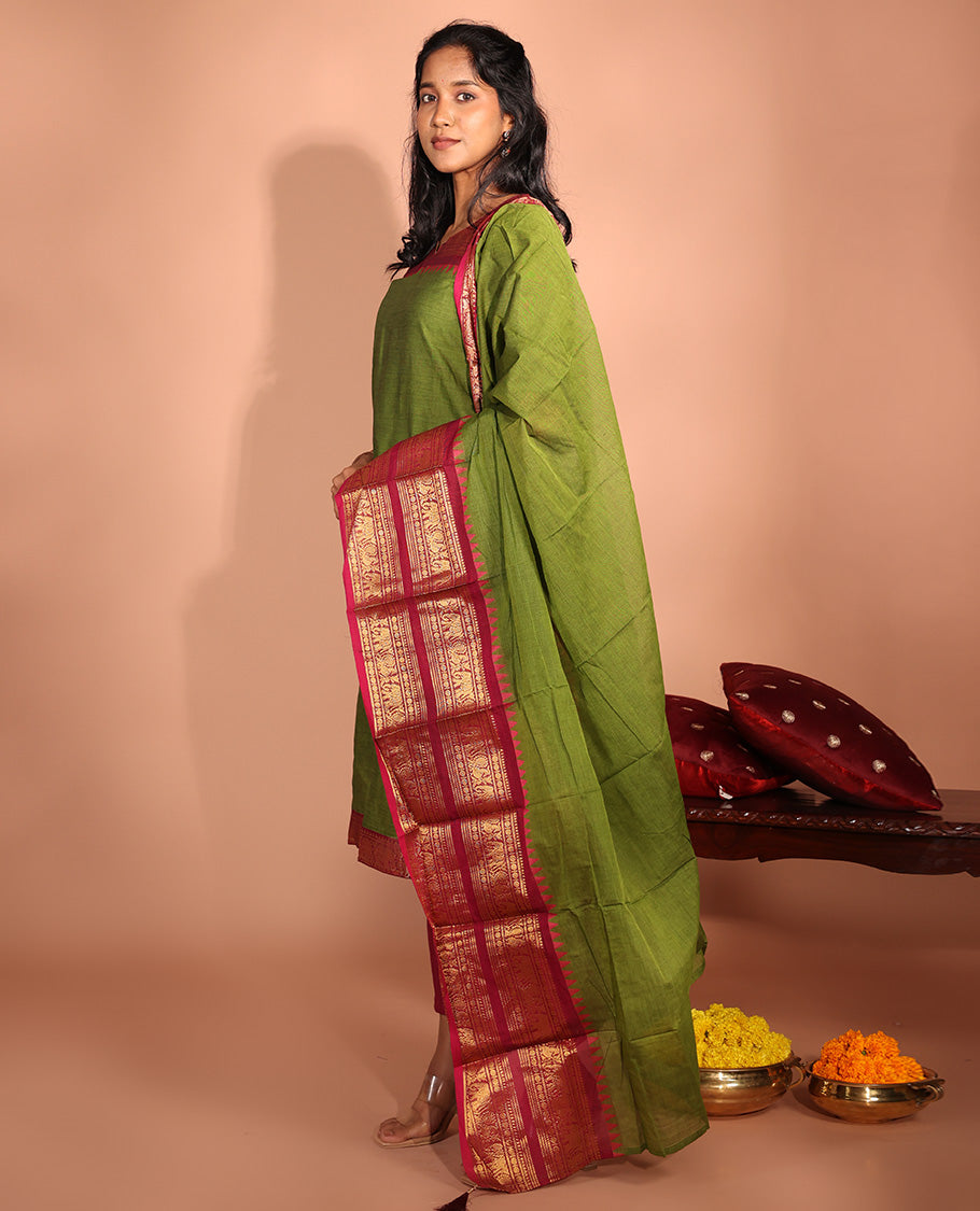 Green Cotton Readymade Suit