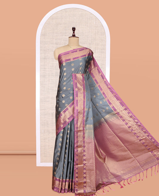Grey Zari Butta Budget Silk Saree