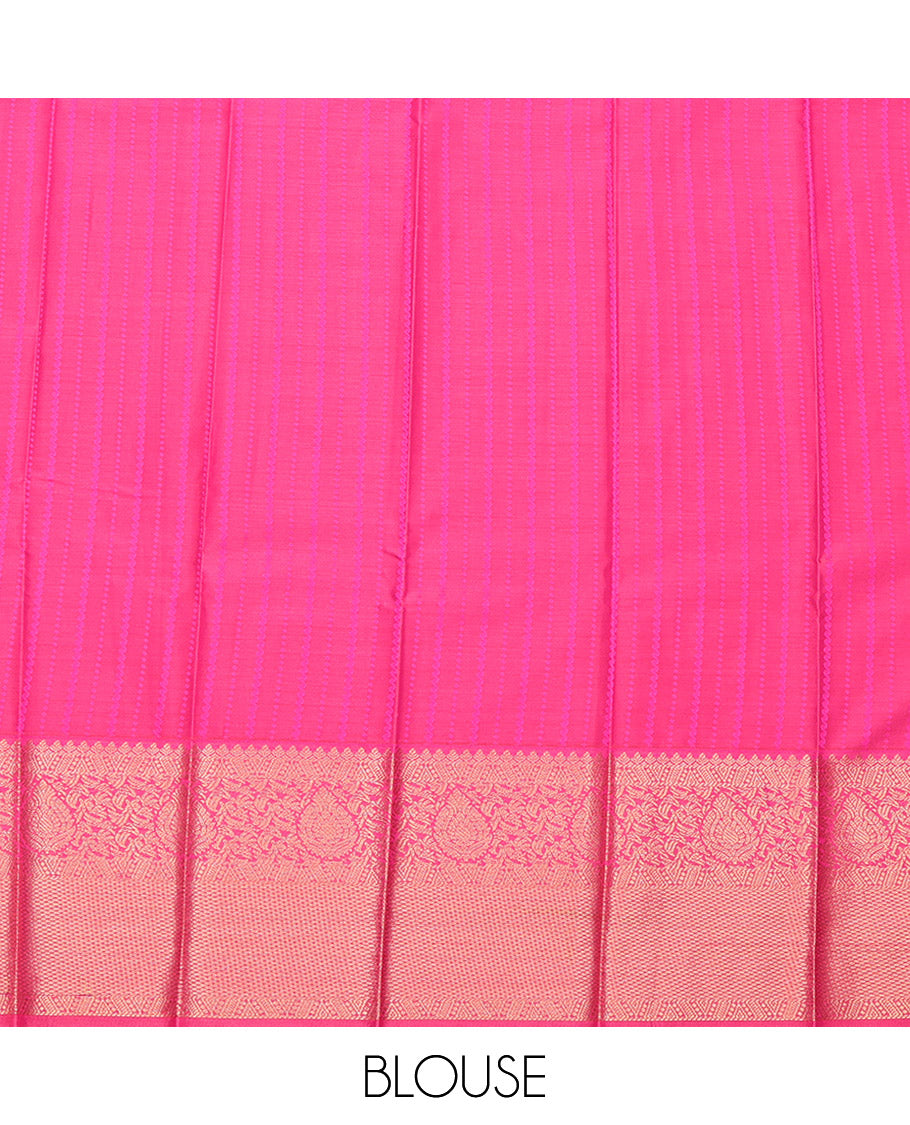 Brown Budget Silk Saree, Accentuated with Zari Stripes, Complemented by a Contrast Traditional Zari Border, Grand Pallu, and a Contrast Blouse