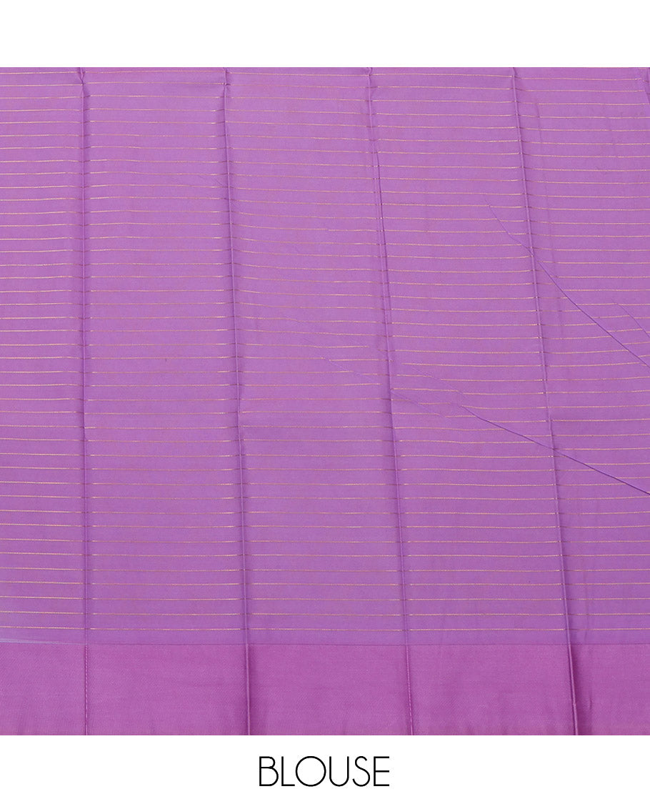 Sandal Budget Silk Saree, Sparsely Threaded with Zari Buttas and Stripes, Complemented by a Contrast Girl-Motifs Zari Border, Intricate Pallu, and Contrast Blouse