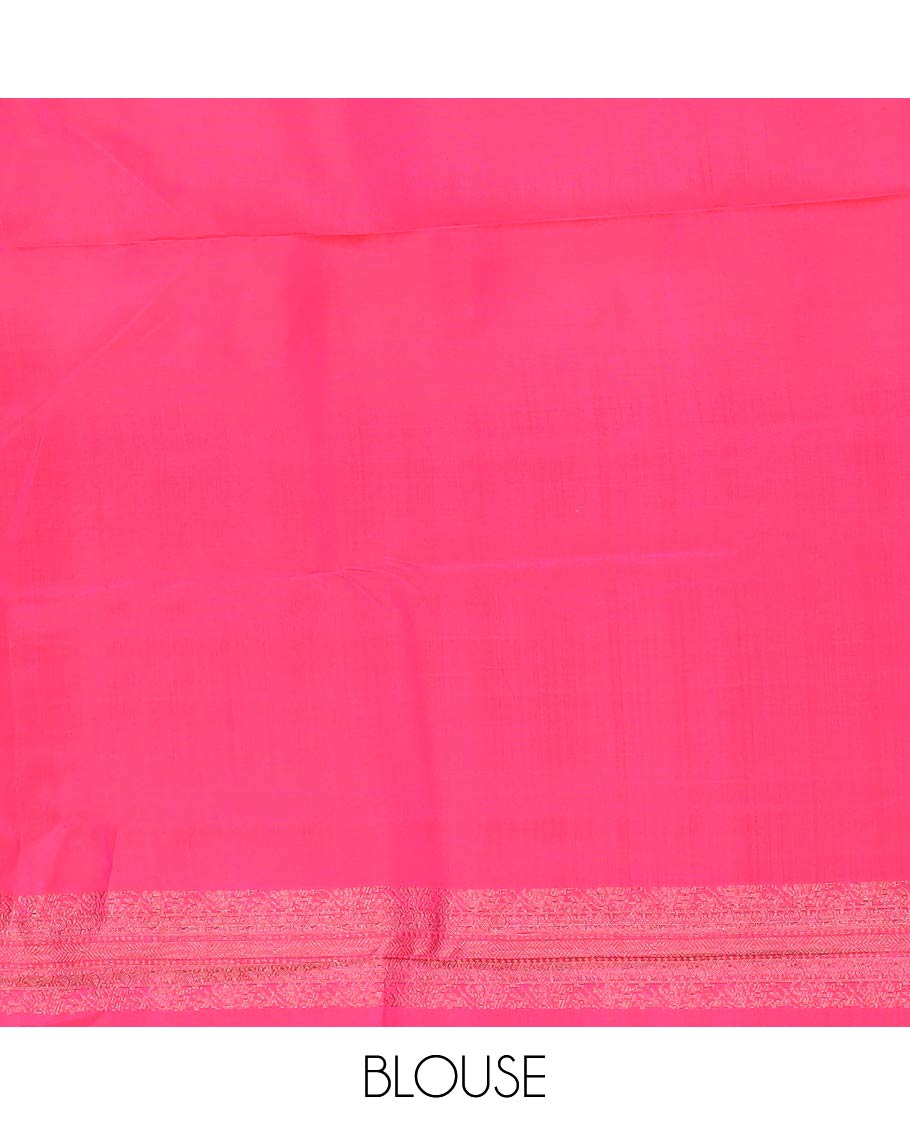 Pink floral jaal jacquard silk saree, self-border & pallu of sparsely zari-woven floral designs