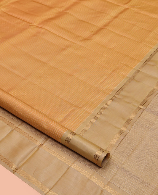Sandal Mayuri Lite Silk Mix Saree, Detailed with Micro-Checked All Over Its Body, Complemented by a Contrast Rettai Pettu Border of Rekku, Muthu, and Bentex Designs, Pallu of Checked Designs, and Paired with a Contrast Blouse