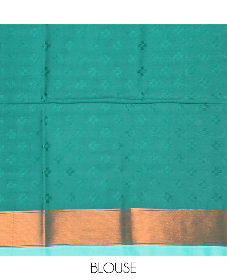 Blue floral motifs butter silk saree with contrast zig zag striped border & geometric motifs pallu