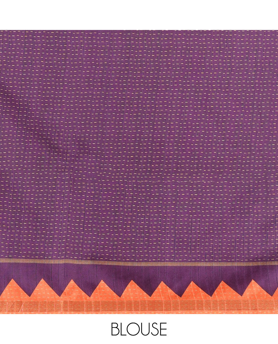 Orange Kanta Silk Saree, Delicately Woven with Dotted Kantha-Stitch Embroidery All Over Its Body,  Complemented by a Contrast Border, Kantha-Stitch Embroidered Pallu, and Paired with a Contrast Blouse