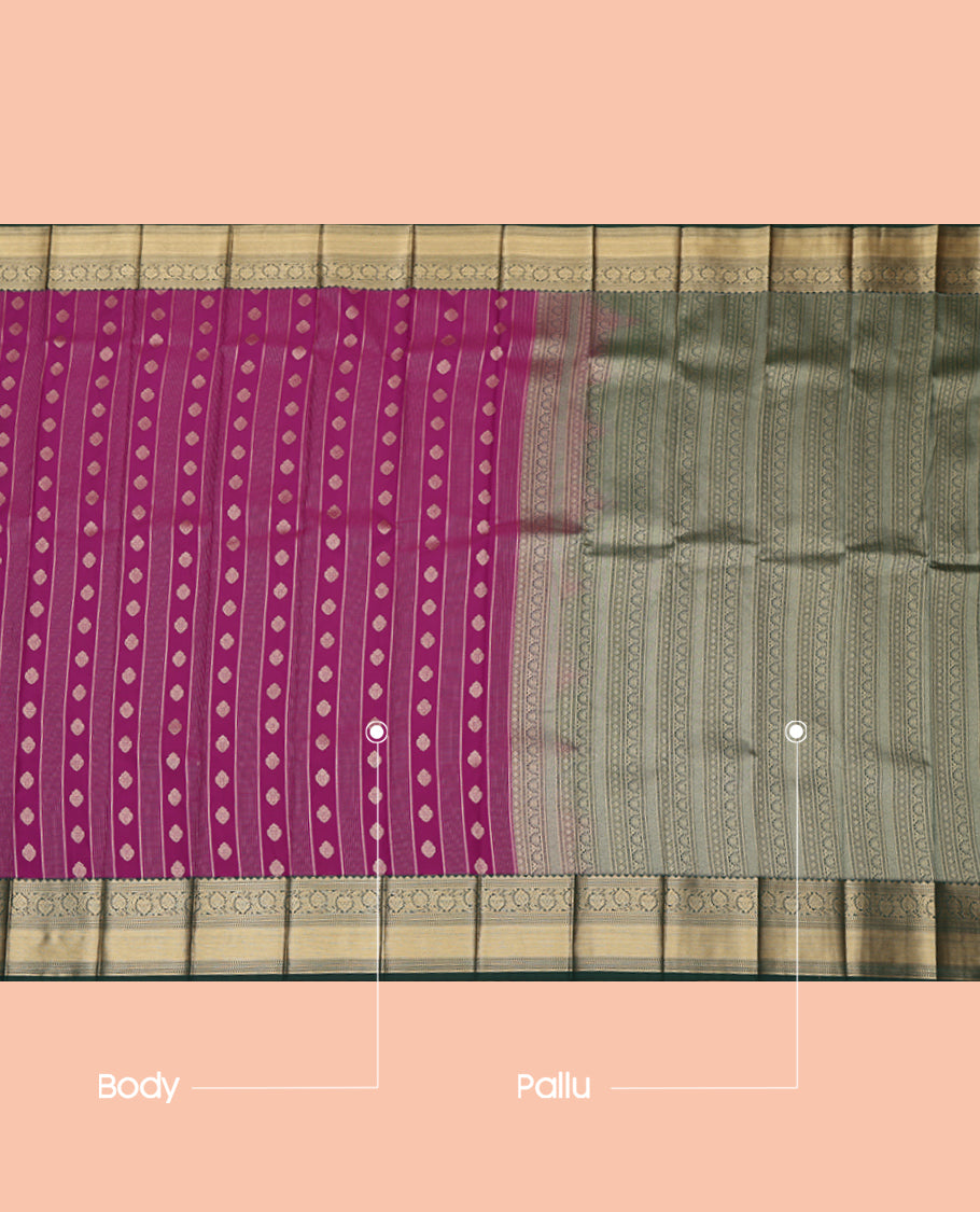 Purple Budget Silk Saree, Woven with Zari Buttas and Stripes, a Contrast Traditional Zari Border, Grand Pallu, and a Contrast Blouse