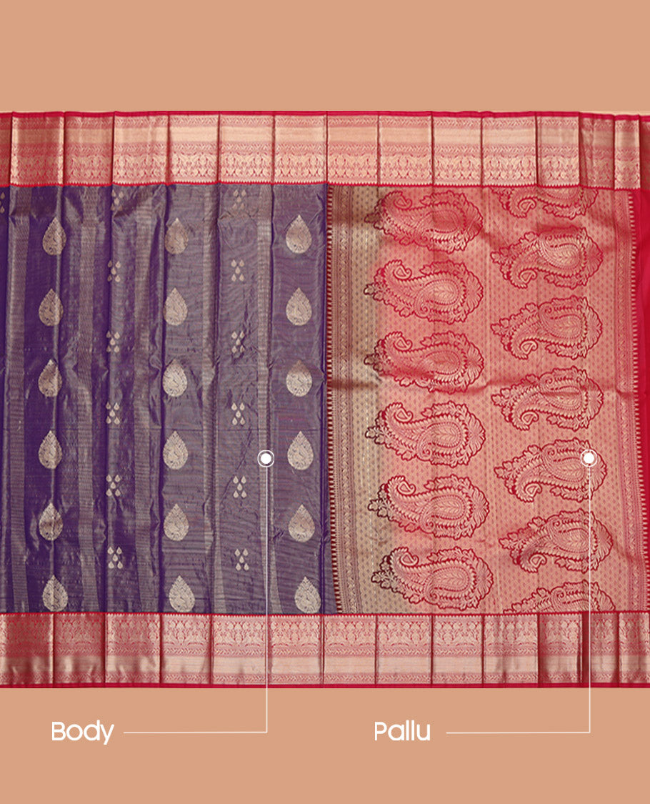 Violet Budget Silk Saree, Adorned with Zari Designs, Captivating Contrast Traditional Zari Design Border, Pallu Steeped with Paisleys, and a Contrast Blouse