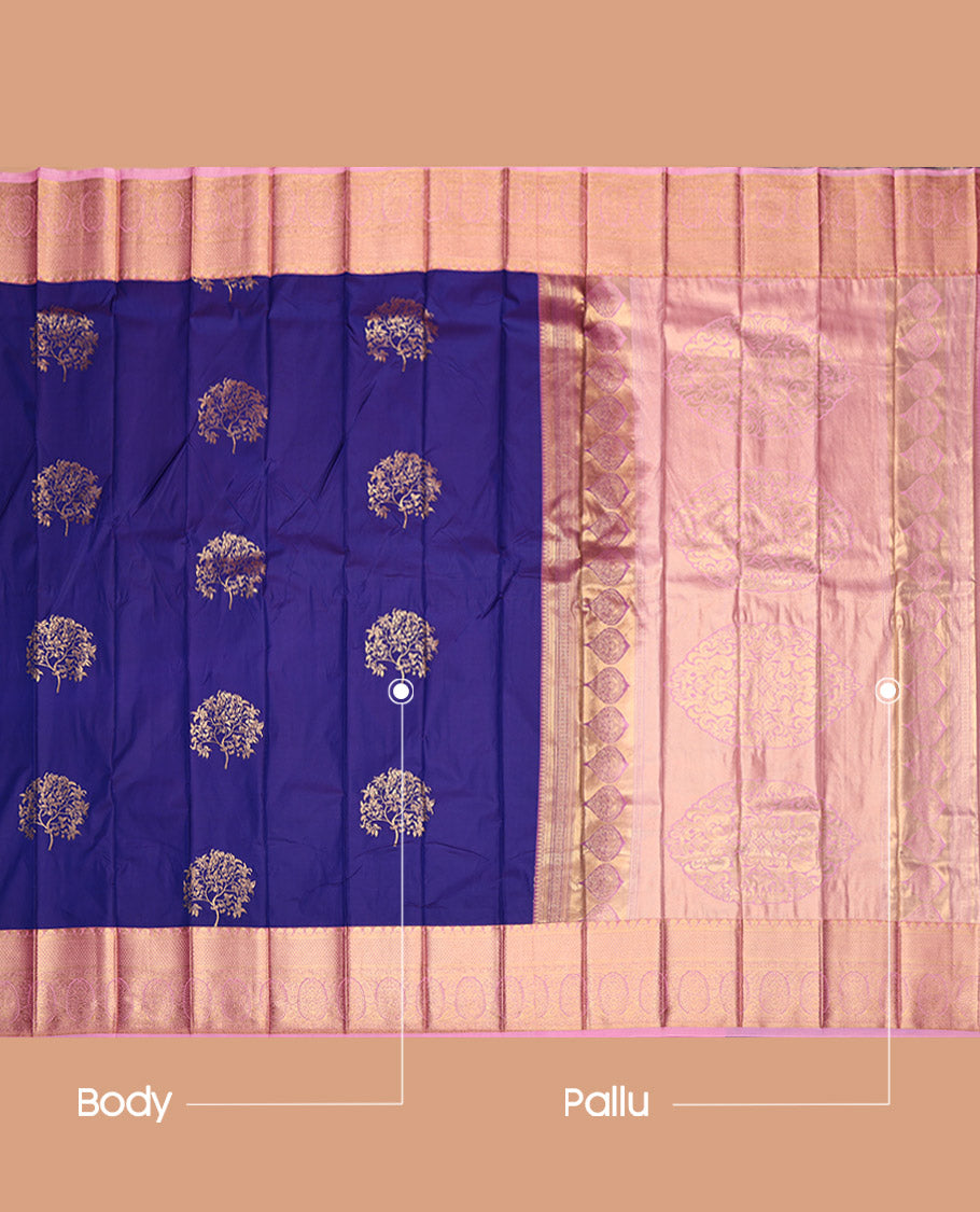 Violet Budget Silk Saree, Artfully Woven with Zari Buttas, Contrast Traditional Zari Border, Grand Pallu, and a Contrast Blouse