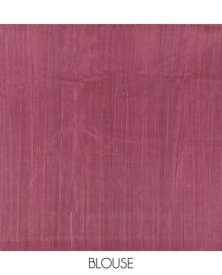 Maroon horizontal stripes printed soft tussar saree adorned with big butterfly motifs printed border and pallu, contrast blouse