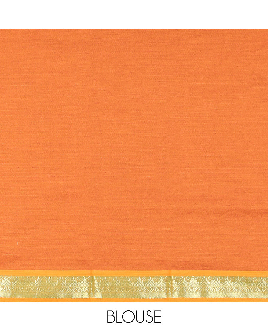 Purple Plain Poly Cotton Saree, Complemented by Contrast Traditional Zari Design Border, Contrast Pallu of Stripes, and Paired with a Contrast Blouse