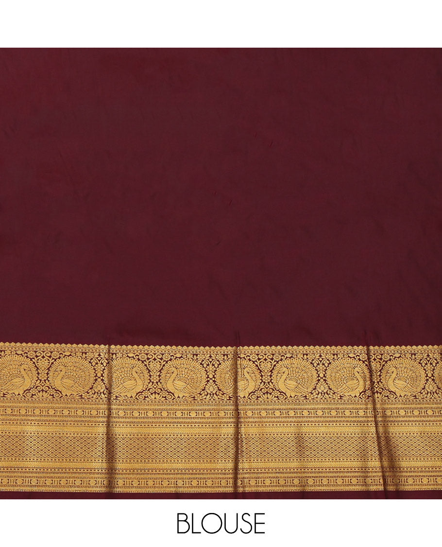 Sandal Budget Silk Saree, Detailed Checks and Buttas, a Contrast Traditional Zari Border, a Grand Pallu and a Contrast Blouse