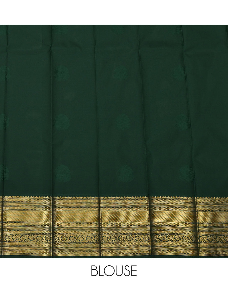 Lavender Budget Silk Saree, Woven with Zari Buttas on Its Body, Complemented by a Contrast Traditional Zari Design Border, Grand Jaal Pallu, and Paired with a Contrast Blouse