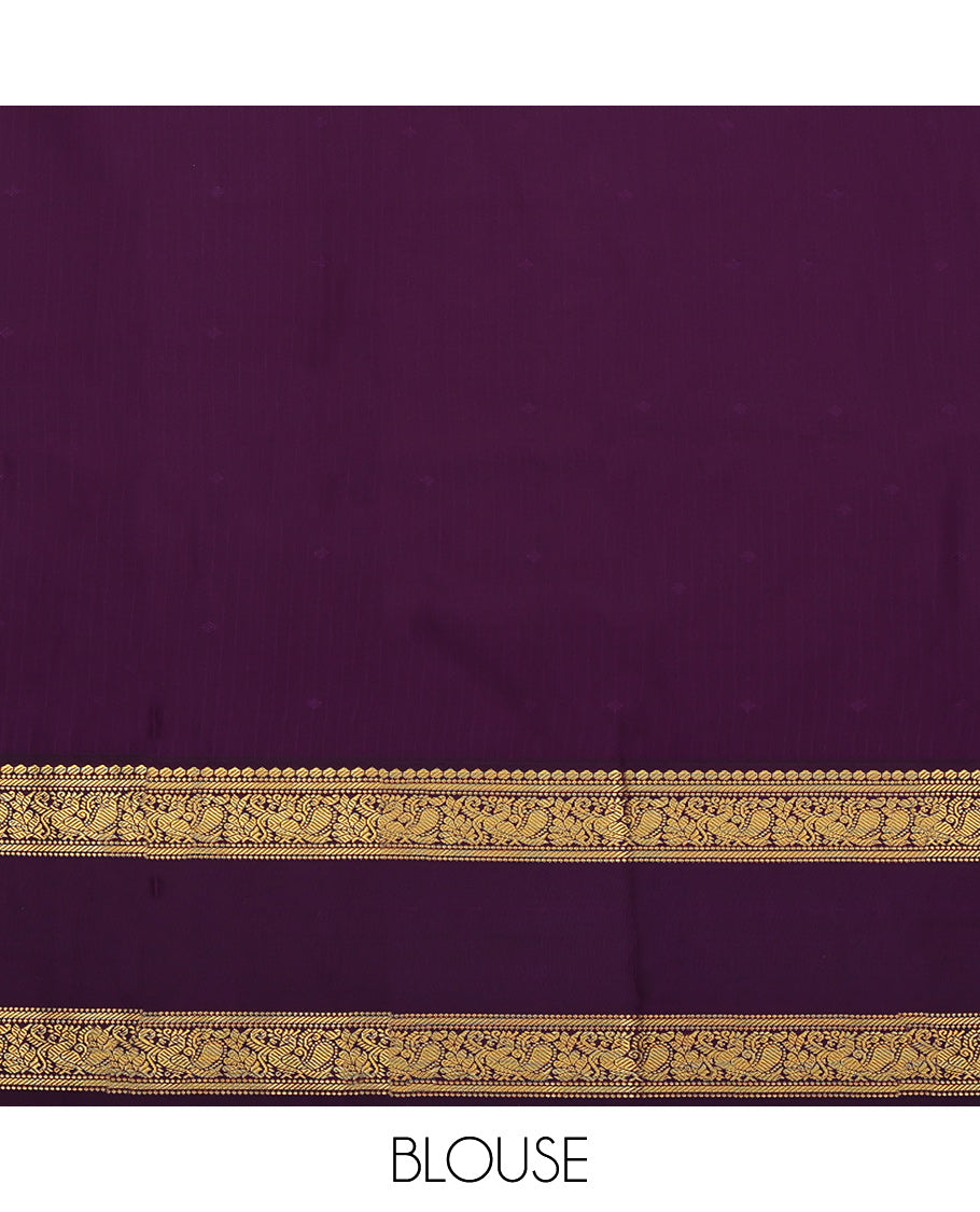 Dark Pink Budget Silk Saree, Bedecked with Zari Buttas and Stripes on Its Body, Complemented by a Contrast Traditional Zari Design Rettai Pettu Border, Grand Jaal Pallu, and Paired with a Contrast Blouse