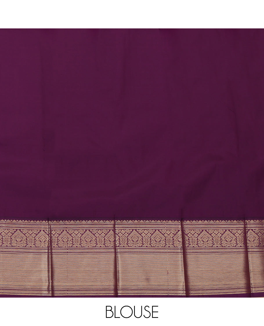 Green Budget Silk Saree, Spotlighted with Zari Buttas and Stripes, Complemented by a Contrast Traditional Zari Border, Grand Jaal Pallu, and Contrast Blouse