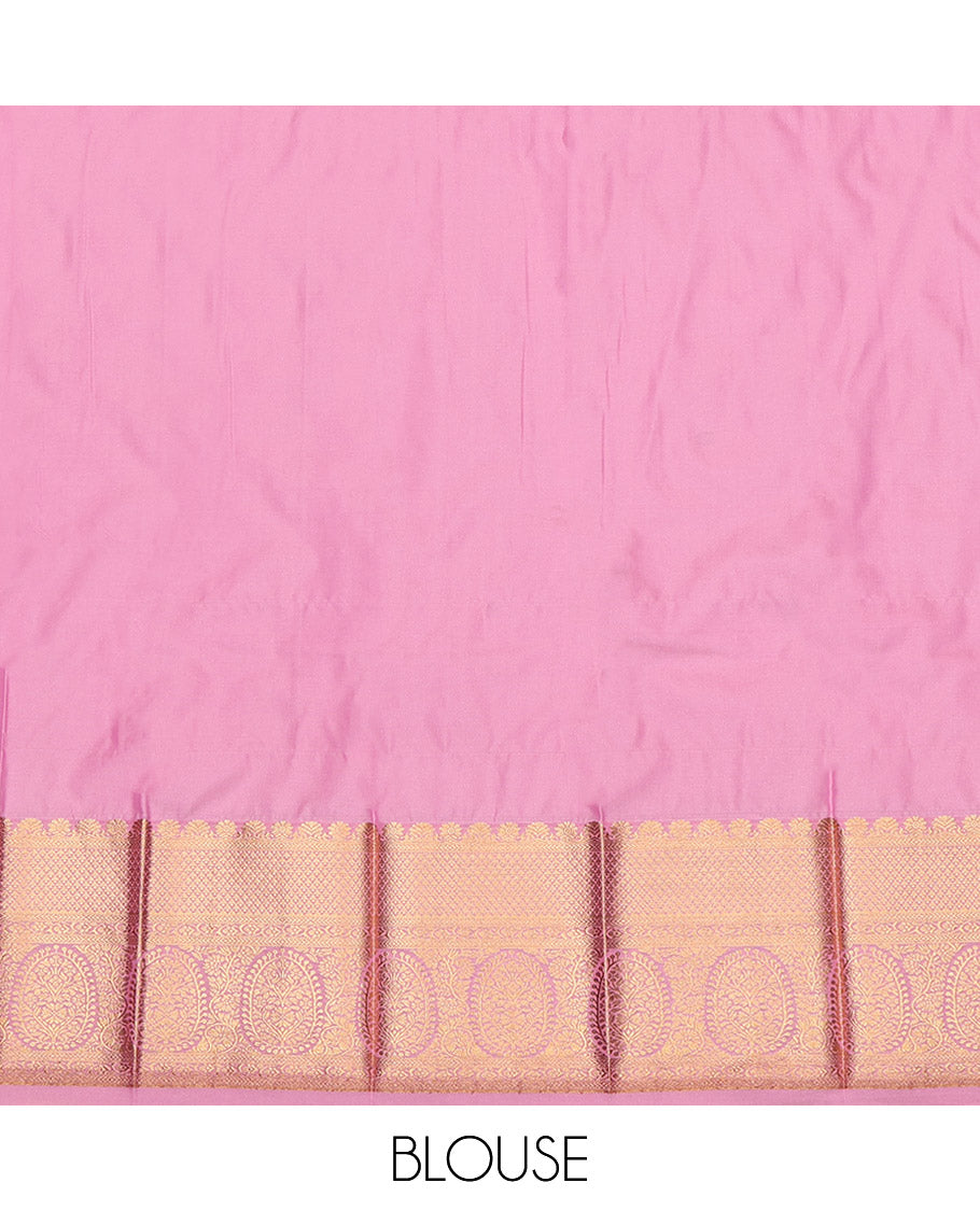 Violet Budget Silk Saree, Artfully Woven with Zari Buttas, Contrast Traditional Zari Border, Grand Pallu, and a Contrast Blouse