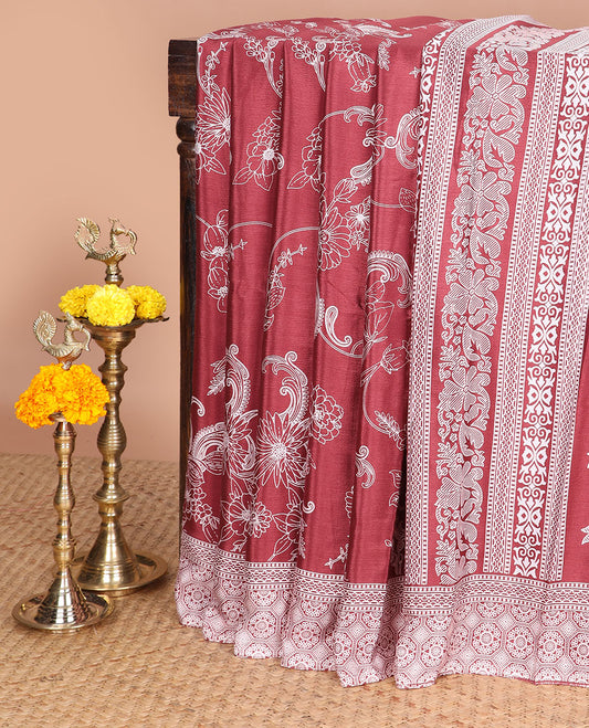 Onion pink printed turkey crepe sare with printed border & printed pallu along with printed blouse