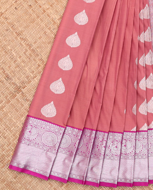 Pink Budget Silk Saree, Adorned with Buttas All Over Its Body, Complemented by a Contrast Traditional Zari Design Border, Grand Jaal Pallu, and Paired with a Contrast Blouse