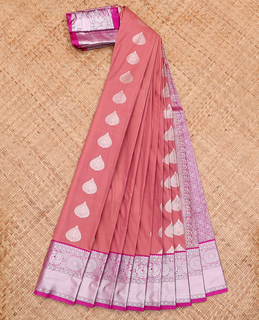 Pink Budget Silk Saree, Adorned with Buttas All Over Its Body, Complemented by a Contrast Traditional Zari Design Border, Grand Jaal Pallu, and Paired with a Contrast Blouse