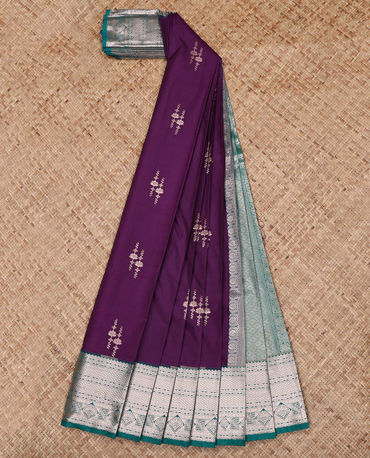 Purple Budget Silk Saree, Enriched with Zari Buttas All Over Its Body, Complemented by a Contrast Traditional Zari Design Border, Grand Jaal Pallu, and Paired with a Contrast Blouse