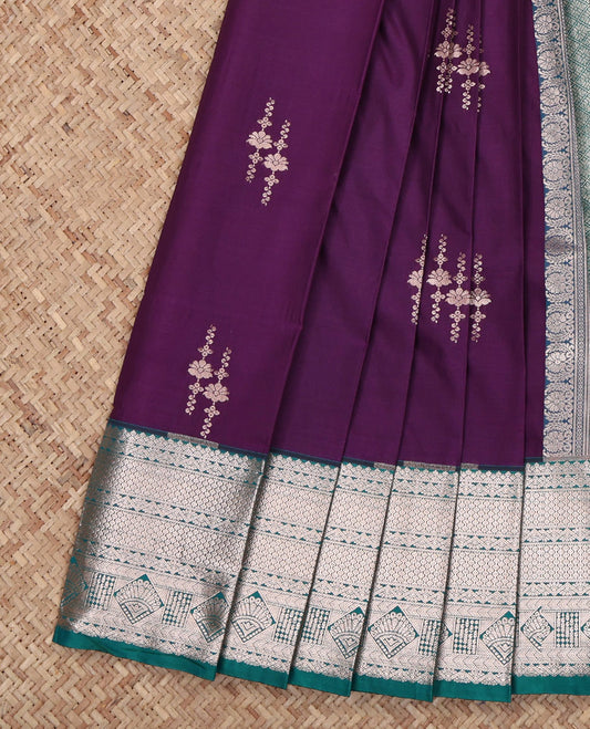 Purple Budget Silk Saree, Enriched with Zari Buttas All Over Its Body, Complemented by a Contrast Traditional Zari Design Border, Grand Jaal Pallu, and Paired with a Contrast Blouse