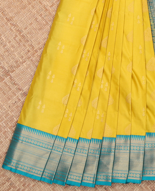 Yellow Budget Silk Saree, Sparsely Woven with Zari Buttas, a Contrast Traditional Zari Border, Intricate Pallu, and a Contrast Blouse