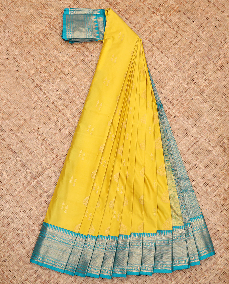 Yellow Budget Silk Saree, Sparsely Woven with Zari Buttas, a Contrast Traditional Zari Border, Intricate Pallu, and a Contrast Blouse