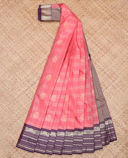 Pink Traditional Zari Design Border Budget Silk Saree