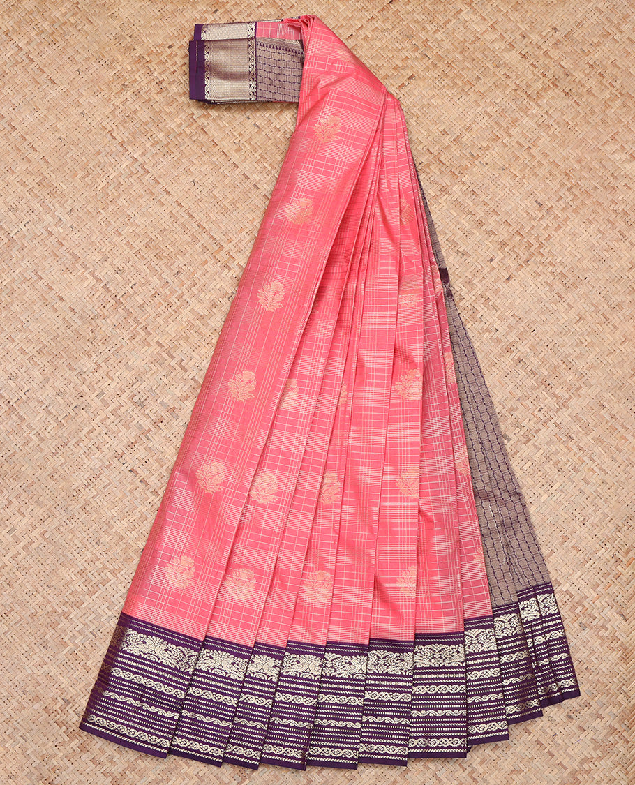 Pink Traditional Zari Design Border Budget Silk Saree